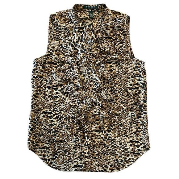 Lauren Ralph Lauren Animal Print Ruffled Button Up Blouse NWT | Size 10 - Picture 1 of 4